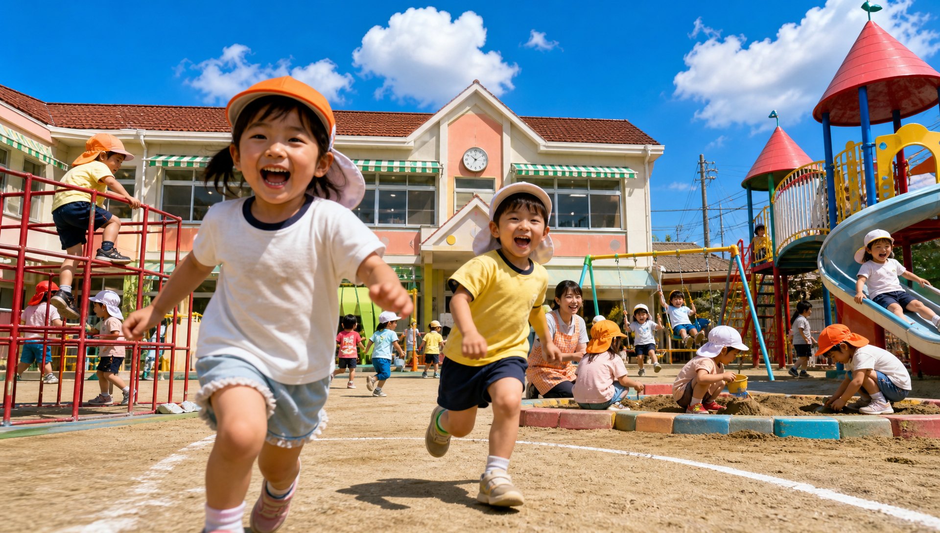 園庭を走る園児たち