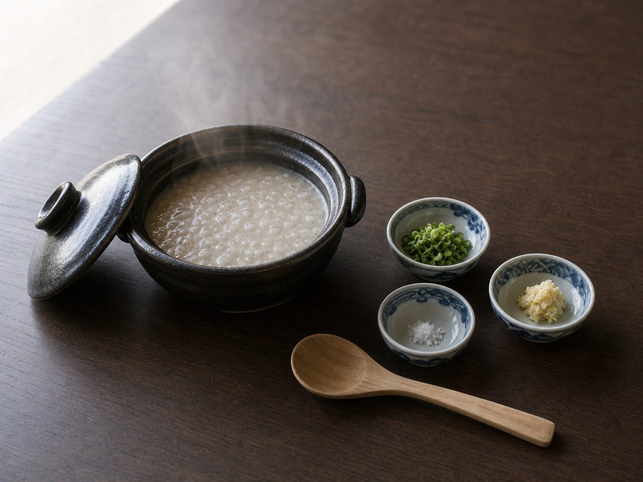 土鍋の蕎麦がゆと薬味