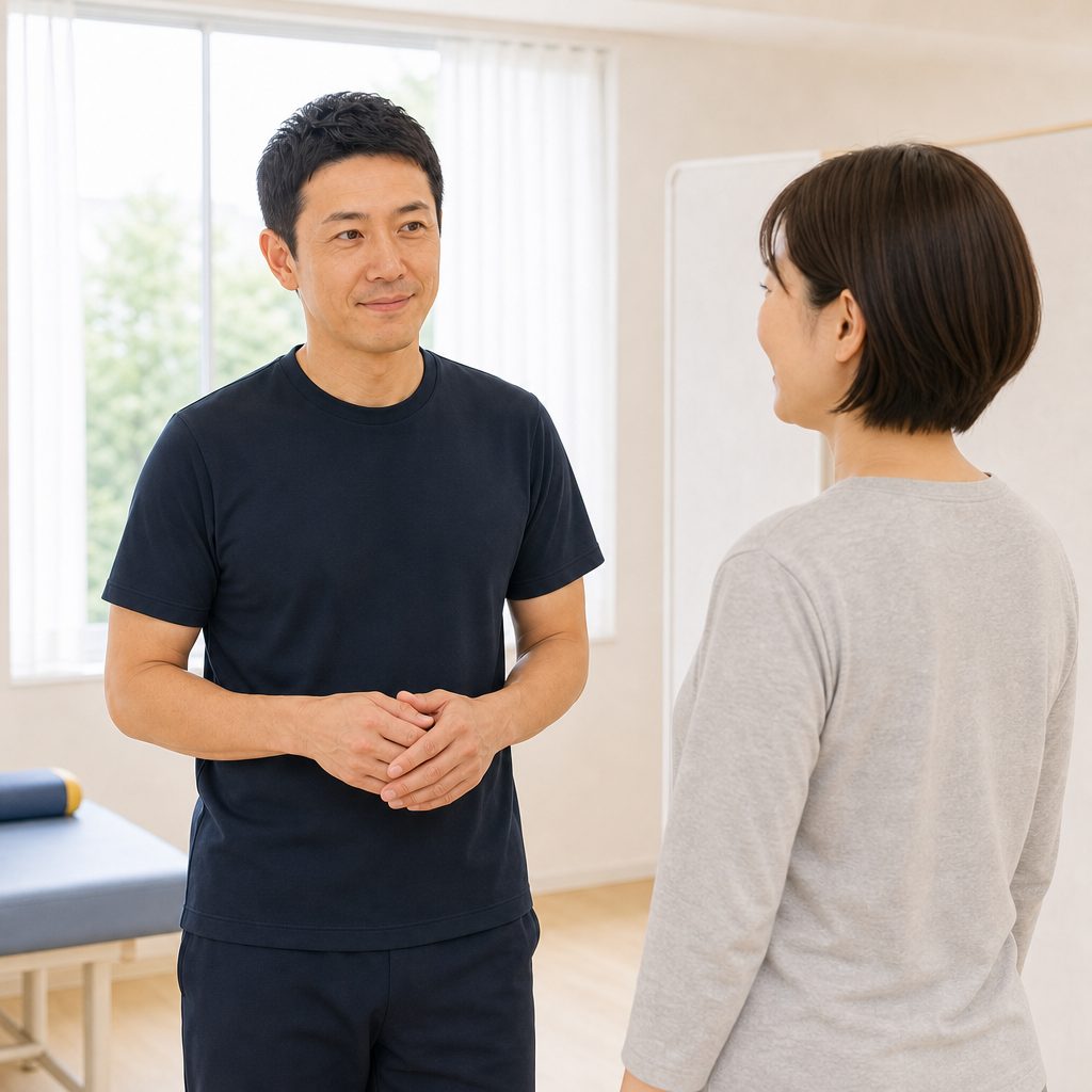 笑顔で会話する院長と患者