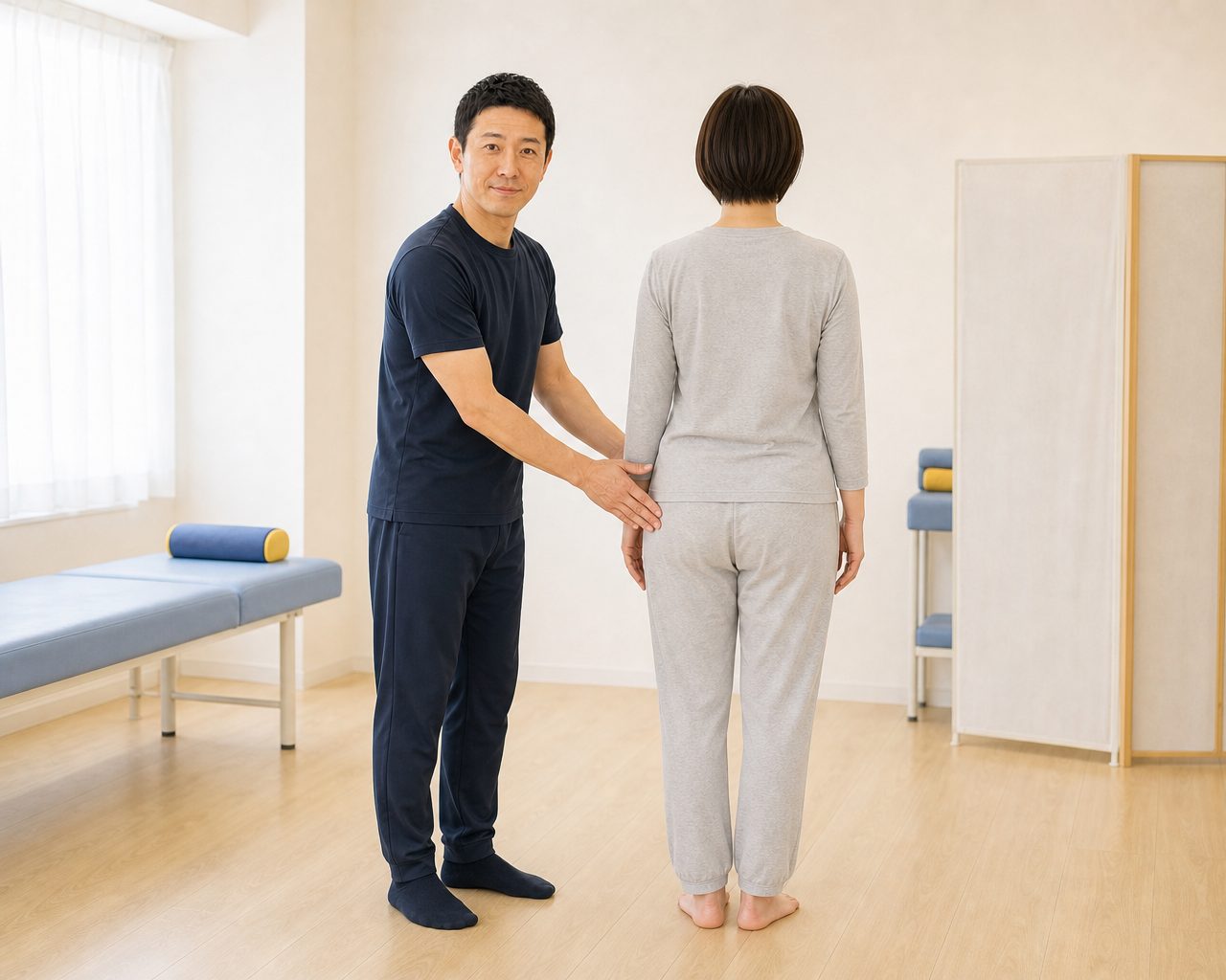 立った姿勢のバランスを確認する様子