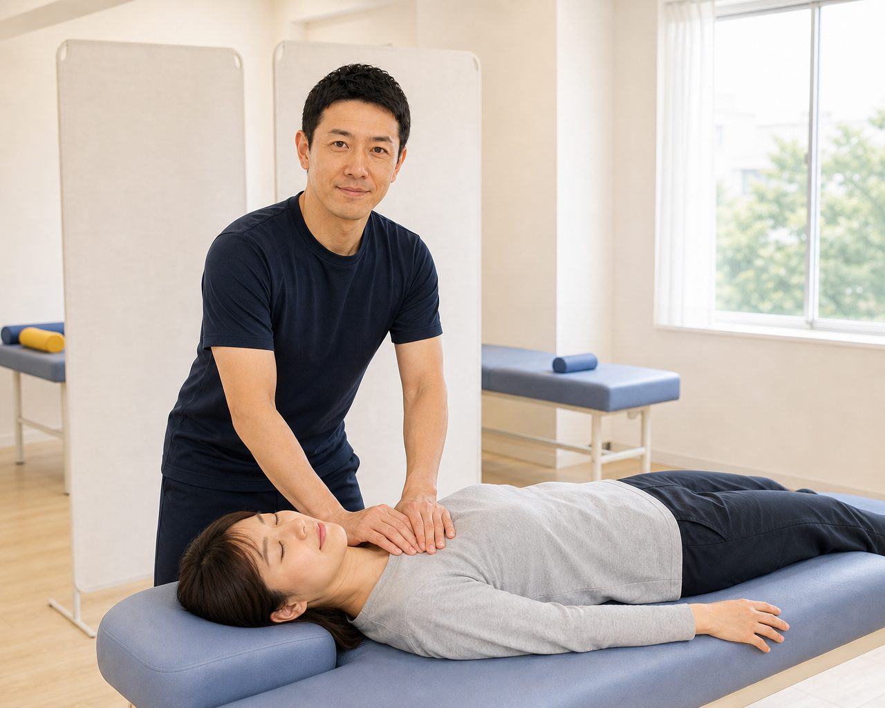 肩まわりの施術を受ける女性
